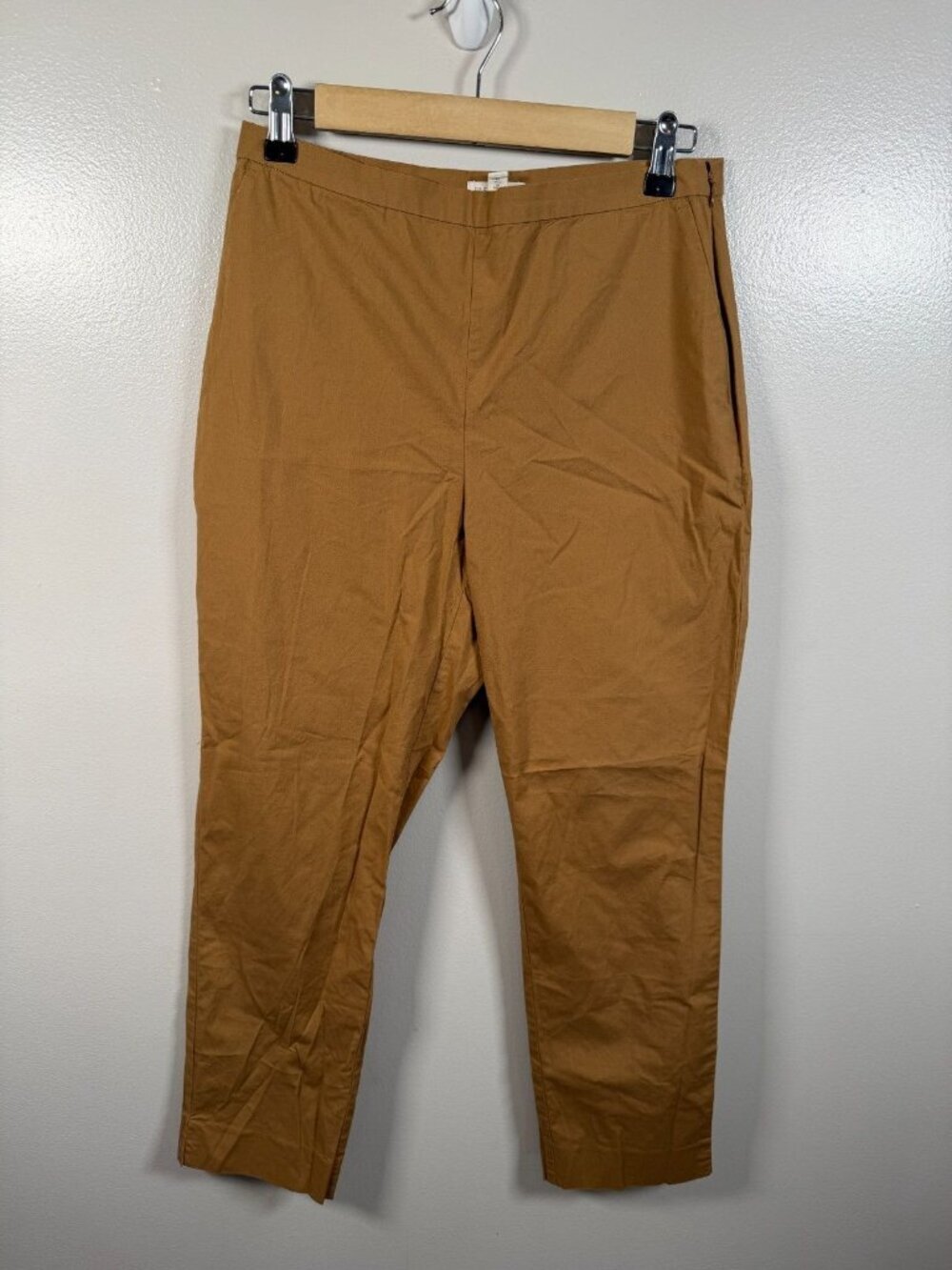 Eileen Fisher Sonal Organic Cotton Pants Size 4 Side Zip Stretch Poplin Brown